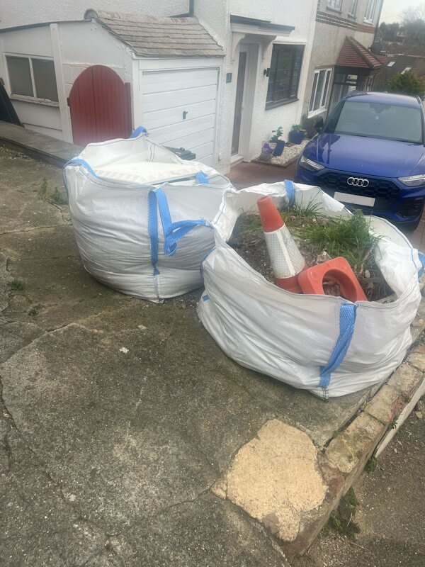 Construction waste removal in Dartford with heavy-duty FIBC bags ready for collection by Junk Guy
