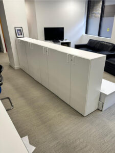 Office partition bulky waste collection Southwark SE1 - white office cabinets, leather couches, TV equipment